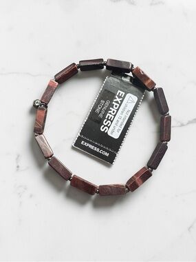 Express Rectangular Stone Bead Stretch Bracelet - Dark Brown and Reddish Brown